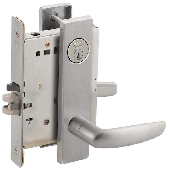 Schlage Grade 1 Storeroom Mortise Lock, Schlage FSIC With Core, S123 Keyway, 07 Lever, L Escutcheon, Satin C L9080R 07L 626 - main